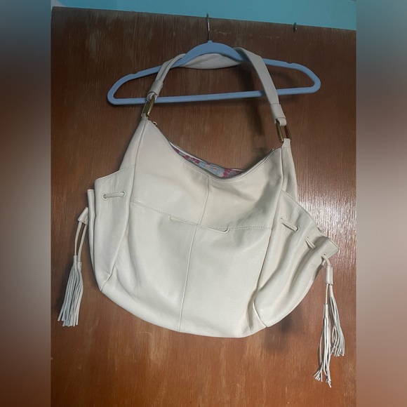 Hobo International cream fringe leather gold hardware handbag purse - Picture 10 of 16